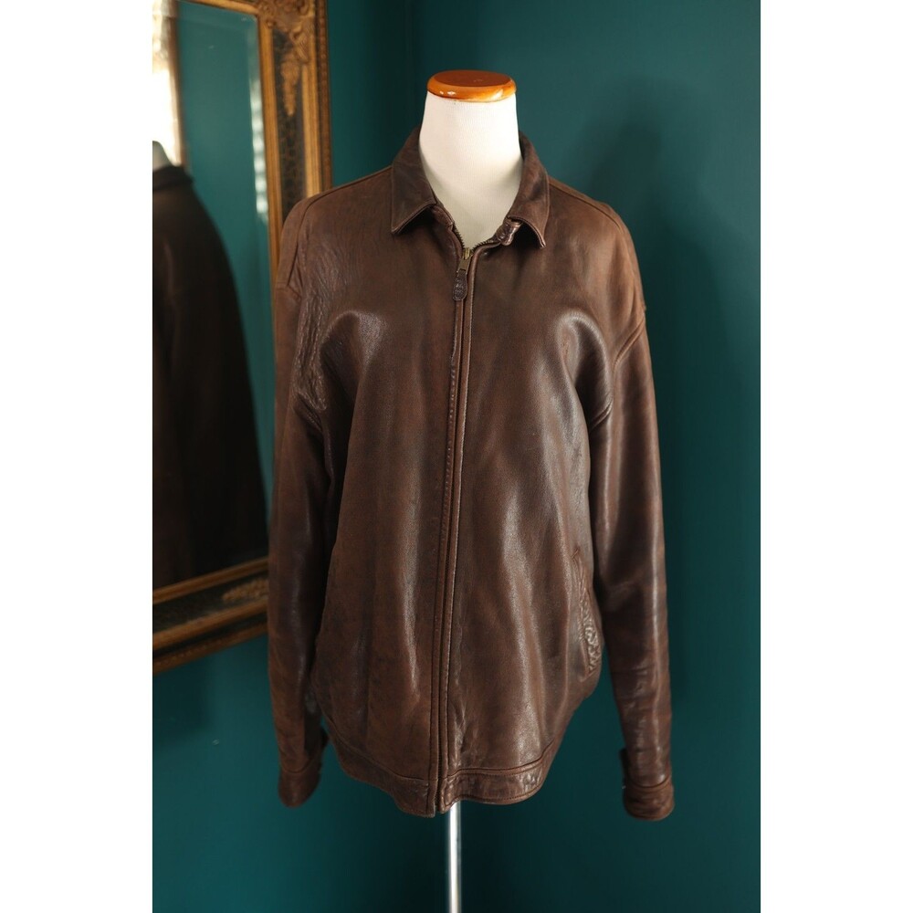 Vintage Polo Ralph Lauren Men’s  XL Soft Leather Bomber Jacket Plaid Lined READ